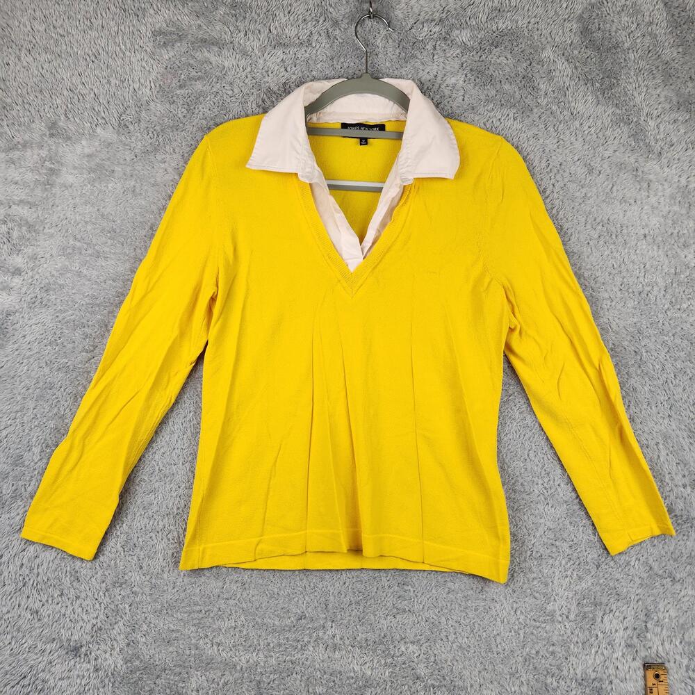 Vintage Jones New York Sweater Womens Medium Yellow Rayon Collared Office Preppy